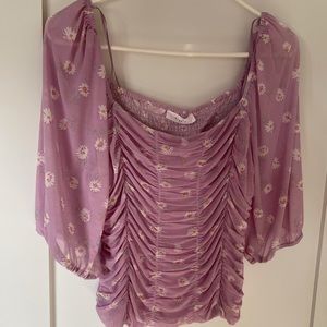 3/4 sleeve floral mesh top